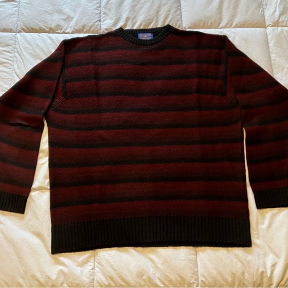 Pendleton Striped Pullover Sweater Black And Burg… - image 1